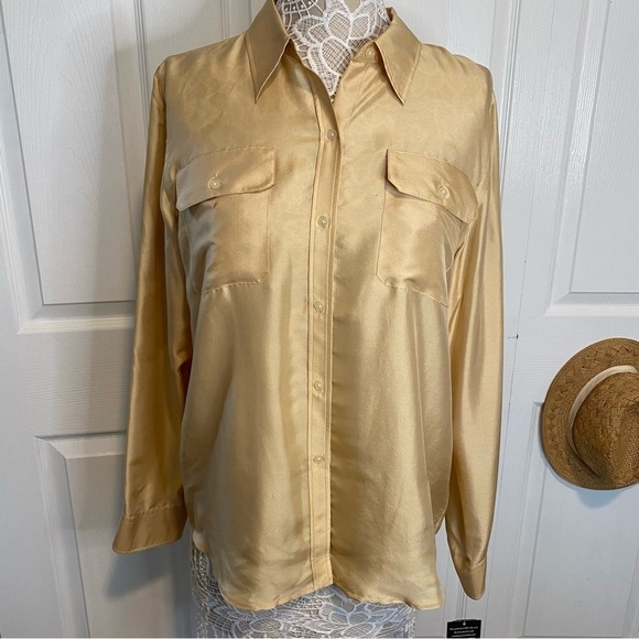 Lauren Ralph Lauren Silk Water Mill Carmel Button-up Long Sleeve Light Wheat 12 - Picture 1 of 14